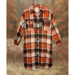 American Singer Orange Plaid Inspired By Cover Art Fall Oversized Shacket Sz M